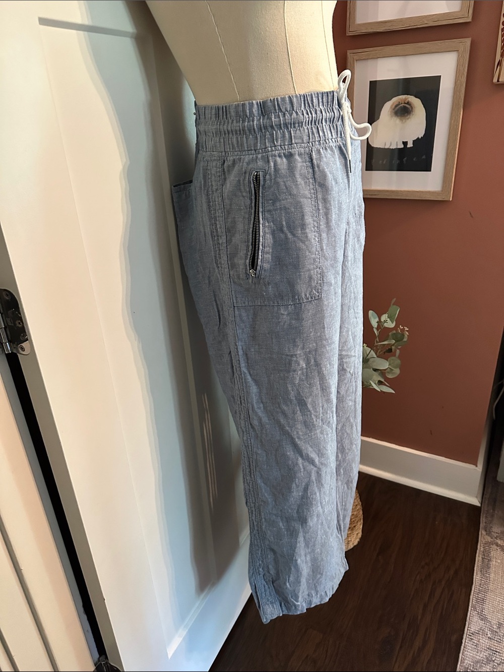 Athleta Cabo Linen Wide Leg 12 chambray pockets drawstring pants - Picture 8 of 16
